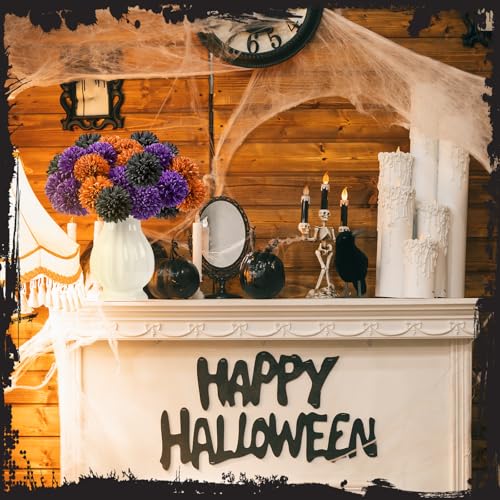 XunYee 24 Pcs Halloween Artificial Flowers Halloween Chrysanthemums Ball Flowers Black Orange Purple Fake Hydrangea for Halloween Party Home Table Centerpieces vase Decor