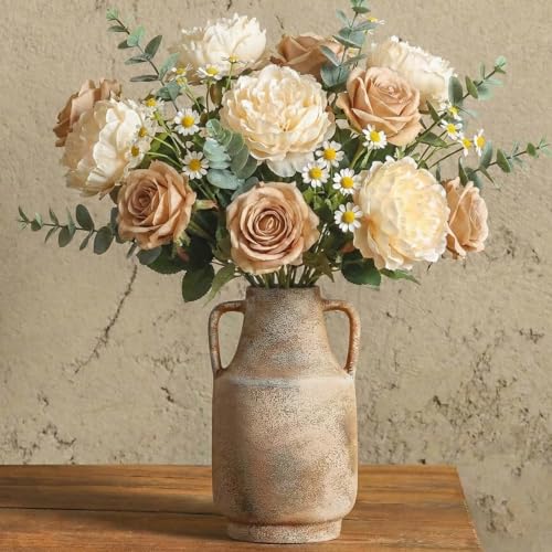Ceramic Rustic Flower Vase, 10.94 Inch Pottery Modern Vase for Shelf, Tabletop, Vintage Farmhouse Home Decor for Coffee Table, Living Room, Mantle, Fireplace, Entryway - color: Rustic 10.94 Inch