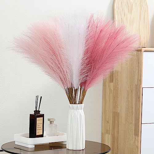 Wertuirk 30pcs Faux Pampas Grass - 24 Inch Pink Pampas Grass Home Decor, Artificial Colored Pompas Grass for Room Decor, Flower Arrangement, Wedding Centerpieces and Baby Shower Decorations - color: A Pink & White & Blush, size: 30 Pieces