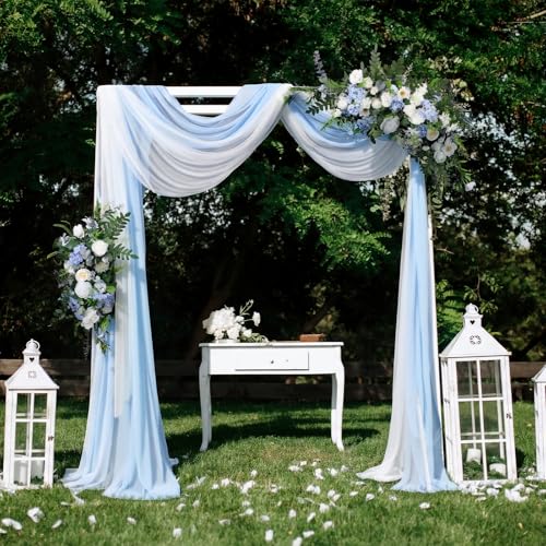 Canlierr Wedding Arch Flowers Kit Pack of 4 Include 2 Pcs Artificial Flower Arrangement and 2 Pcs Chiffon Draping Fabric for Wedding Decor Backdrop Ceremony Bridal Shower Banquet Party (Blue) - color: Blue