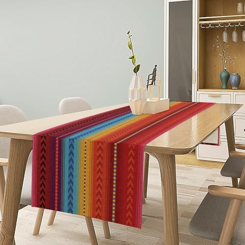 Mexican Table Runner,Retro Colorful Stripes Mexico Day of The Dead Table Runner for Holiday Kitchen Living Room Home Party Decor 13x36 Inch - color: Mexico-4, size: 13x36in