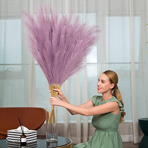 Pampas Grass Decor Tall, 43"/110cm Faux Pampas Grass 6 Stems Large Pompass Grass Branches Tall Bulk Boho Flower Arrangement for Home Room Wedding Party Decor (Light Purple) - color: Light Purple