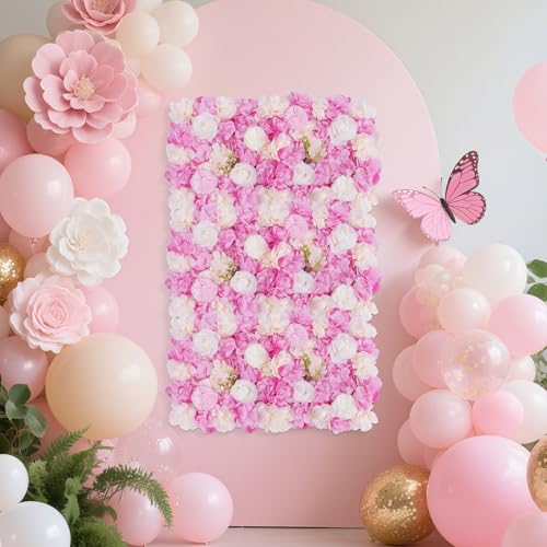 12 Pcs Artificial Flower Wall Panels Silk Dahlia Rose 3D Faux Flower Backdrop Panels Background Decorative for Wedding Celebrations Festive Party Home, 23.62 * 15.74in (Pink-5) - color: Pink-5