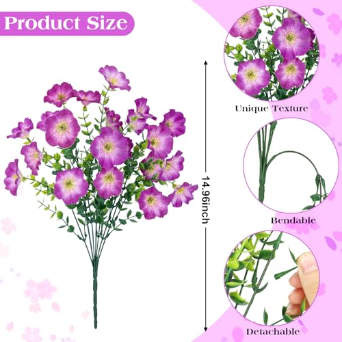 Roberly 12 Bundles Artificial Flowers for Outdoors, Fake Flowers Silk Morning Glory with Eucalyptus UV Resistant Faux Plants for Spring Summer Garden Outside Porch Patio Yard Home Decor, Fuchsia - color: Fuchsia