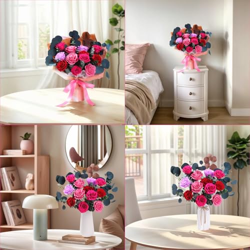 Lovenfold Flowers for Delivery Birthday Flowers Gift for Her,Preserved Flowers Bouquet 12 Roses Mixed Bouquet,Rose Gifts for Women Mom Grandma(Mixed 12 Reddish-A Roses) - color: Mixed Reddish