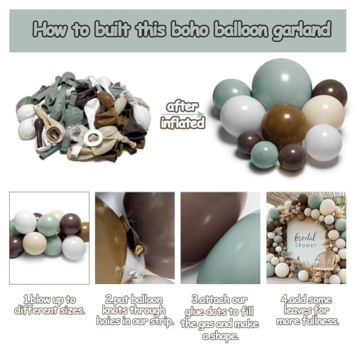 Dusty Green Nude Balloon Arch Double Stuffed Sage Green Brown Beige White Sand Cream Balloon Garland Kit for Neutral Baby Shower Birthday Wedding Woodland Wild One Dinosaur Fall Boho Party Decor - color: Dusty Green Nude