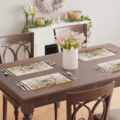 XCHI Wildflowers Cat Daisy Spring Placemats Set of 4 Summer Table Mats for Party Home Kitchen Dining Table Decorations 12x18 Inch - size: 12x18 Inch