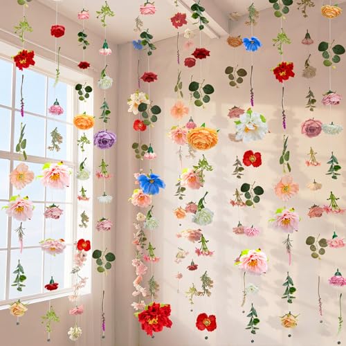 XunYee 6 Pcs 35.4 ft Flower Garlands Artificial Wildflower Vines Floral Hanging Backdrop Fake Flower Garlands Faux Silk Wildflower Vine for Wedding Bridal Shower Home Garden Wall Arch Decor(Floral) - style: Floral