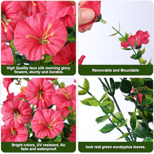 HyeFlora Artificial Flowers for Outdoors Fake Plants Outside Decoration, 12 Bundles Silk Hot Pink Morning Glory UV Resistant Look Real Faux Flowers for Planter Front Door Porch Patio Yard Gardens Home - color: Hot Pink