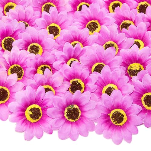 Purple Artificial Sunflower Heads Bulk, 50 Pcs Fake Sunflower Heads Fabric Flowers for Craft, 2.76 Inch Silk Sunflowers for Decorations, Bridal Shower, Farmhouse, Birthday Party - color: Purple