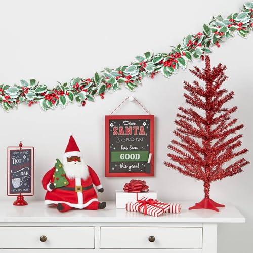 MAKHOT 6Ft Eucalyptus Garland, Green Leaves Wreath Vines Garlands Decorations, Artificial Red Berry Garland for Fireplace Gate Mantle Table Home Party Decor（1PCS）