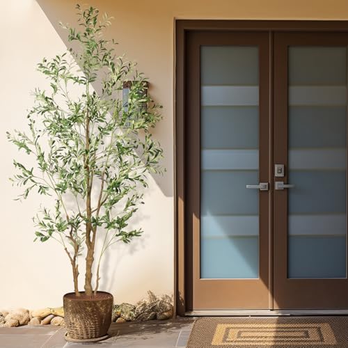 OXLLXO 8.2ft Artificial Olive Tree (96in) with Plastic Nursery Pot Faux Olive Silk Tree, Fruits Fake Plant for Office House Farmhouse Living Room Home Decor (Indoor/Outdoor) - size: 8ft