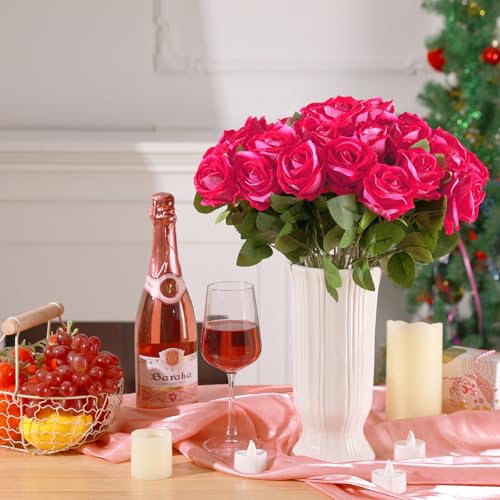 36 Pcs Velvet Silk Hot Pink Rose Bouquet Bridal Artificial Flowers,Fake Rose Long Stem Realistic Artificial Flowers Bulk for Wedding Bouquet Ball Arrangement Centerpiece Party Decor(Hot Pink) - color: Hot Pink
