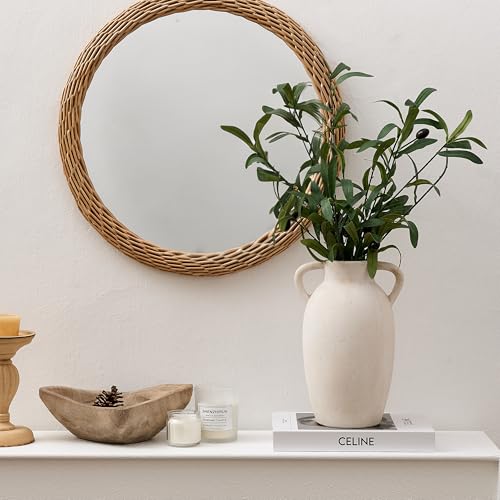 PORCER Ceramic Vase, 9.84 Inch Terracotta Vase with Handles, Boho Decor Decorative Vase, Rustic Vase for Home Decor, Farmhouse, Living Room, Table - Beige - color: Beige-9.84''