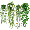 Fake Plants 4 Pack Artificial Hanging Plants, Fake Potted Greenery Faux Eucalyptus, Boston Fern, String of Pearls, Pothos for Living Room Bedroom Boho Wall Shelf Indoor Outdoor Decor