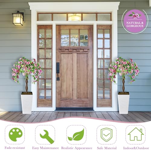 Artificial Begonia Tree 4FT, Fake Floral Plant Tree with White Planter, Decorative Topiary Plant, Potted Faux Flower for Home Office Porch Decor Indoor Outdoor (Purple, 4FT) - color: Purple, size: 4ft