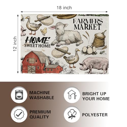 Vintage Farm Animals Placemats Set of 4, Farmhouse Country Barn Lamb Pig Chick Duck Tractor Dining Place Mats Table Decor, Retro Farmer Market Home Sweet Home Kitchen Decoration 12''x18'' - color: Farm, size: Placemats 12''X18''
