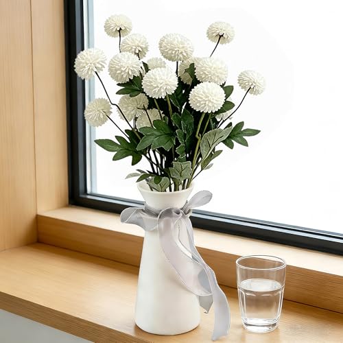 5PCS White Artificial Flowers Dandelion Ball Floral Stems, 5 Head Real Touch Faux Flowers for Vase Filler Spring Home Decor Easter Decorations Farmhouse Centerpiece Wedding Arrangements - color: 5pcs White