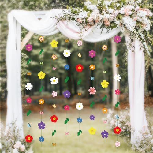2 Pcs x 13ft Spring Flower Garland Wildflower Party Decor, Wildflower Paper Garland with Butterfly Party Streamers Hanging Decor for Garden Birthday Tea Spring Wedding Baby Shower Party Decorations