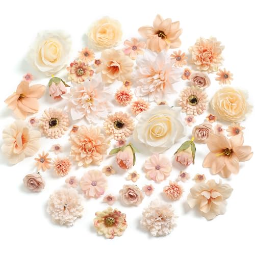 Fake Flowers Heads Bulk Champagne Mini Artificial Silk Flower for Crafts, Small Artificial Daisy Roses Faux Flowers for Graduation Cap DIY Cake Wedding Party Home Garland Decoration - color: Champagne