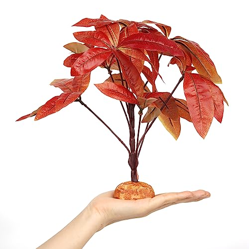 Fake Red Money Tree Plant, Reptile Decor for Terrarium, Crested Gecko Tank Accessories fit Leopard Gecko Bearded Dragon Lizard Chameleon Snake Tortoise - color: N-fake Red Money Tree Plant