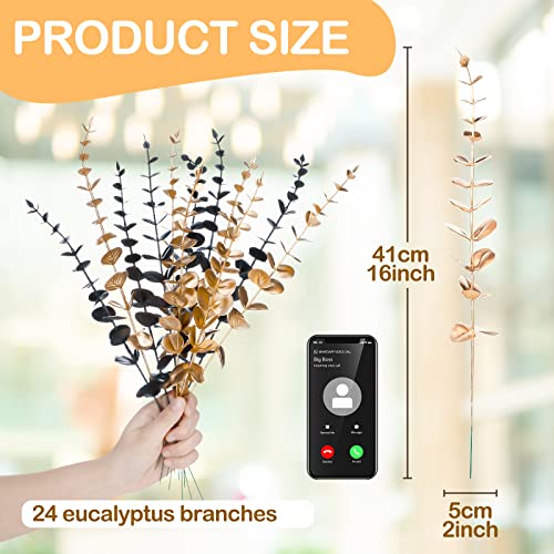 Yinder 24 Pcs Eucalyptus Flowers Artificial Stems Faux Halloween Flowers Eucalyptus Branches Stems Fake Leaf Plants for Wedding Flower Home Farmhouse Decor (Vivid Color) - color: Vivid Color