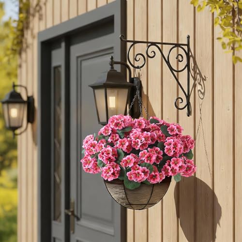 GLIDLION 12 Bundles Artificial Geranium Flowers for Spring Summer Decor, UV-Resistant Fake Plants Realistic Faux Silk Bouquets for Front Door Farmhouse Garden Porch Home Outdoor Decor (Peach Pink) - color: Peach Pink