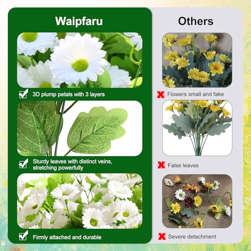 Waipfaru Artificial Flowers for Outdoors Faux Plants, UV Resistant Artificial Outdoor Flowers, White Silk Daisy Realistic Fake Mums Flower for Front Porch Spring Home Planter Patio Decor, 12 Bundles - color: White, size: 12 PCS
