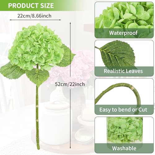 LFF 3Pcs Green Hydrangea Artificial Flowers, 8.66" Large Real-Touch Latex Blooms with 22" Long Stems, Faux Hydrangea for Outdoor Planter Indoor Home Table Centerpieces Wedding Decor Bouquets - color: Dark Green