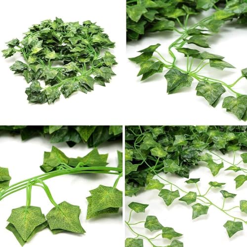Artificial Ivy Garland 70 Ft (10 Pack) with Clips & Green Flowers – Faux Greenery Hanging Vines for Wall, Room, Garden & Wedding Decoration