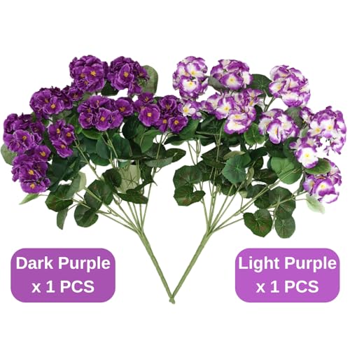 Muhanjia 26’’ Artificial Geranium Flowers for Outdoor Decoration,2PCS Silk Geranium Flowers UV Resistant Floor Plants for Garden Porch Patio Table Centerpieces Home Decor (Dark&Light Purple) - color: Dark&light Purple