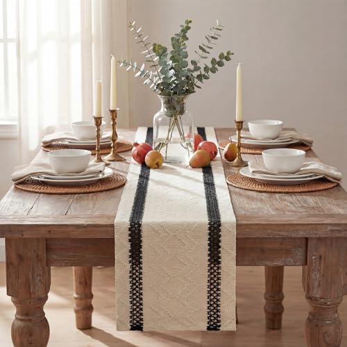 Artoid Mode Black Stripe Woven Table Runner, Seasonal Holiday Hollow Kitchen Dining Table Decoration for Home Party Decor 12x48 Inch - color: Black, size: 12" x 48", Table Runner