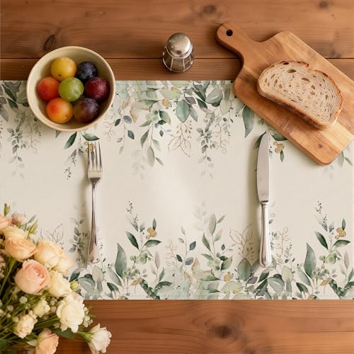 Larponder Summer Eucalyptus Table Runner, 13x108 Inch | Table Decoration for Seasonal Anniversary Holiday Kitchen Dinning Table Home Party Decor - color: Eucalyptus, size: 13" x 108" (Rectangular)