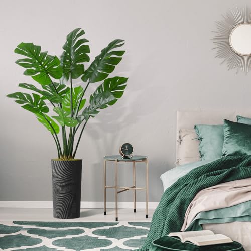 Artificial Tree in Geometric Spiral Pattern Planter, Fake Monstera Silk Tree for Indoor and Outdoor Home Decoration - 65" Overall Tall (Plant Pot Plus Tree) - style: Monstera Plant