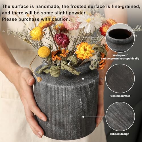Farmhouse Vase for Home Decor, Vintage Rustic Terracotta Flower Vase Suitable for Home Decor, Living Room, Shelf, Dining Table. 7IN（Frosted Dark Blue） ZSHLXM - color: Frosted Dark Blue, size: 6.1 x 7 inches