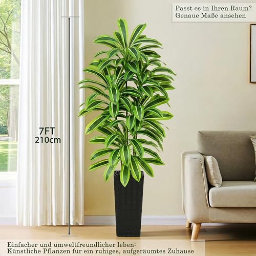 Artificial Dracaena Tree：7FT Faux Silk Tropical Yucca Floor Trees Realistic Fake Green Plant with Natural Wood Trunk & Lifelike Leaves for Home Office Decor Indoor & Outdoor (7FT,1-Pack,Black) - color: Light Green – Black Pot, size: 7FT