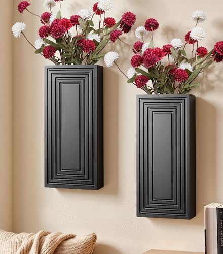 Wooden Wall Planter Vase,2 Pack Hanging Planter for Indoor Fake Plants Modern Boho Farmhouse Wall Art Decor for Home Indoor Kitchen Modern Farmhouse Bathroom Living Room Dining Room(Black) - color: Black