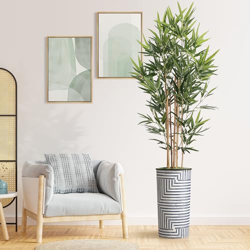 Artificial Tree in Modern Geometric Pattern Planter, Fake Bamboo Silk TRE for Indoor and Outdoor Home Decoration - 70" Overall Tall (Plant Pot Plus Tree) - style: Bamboo