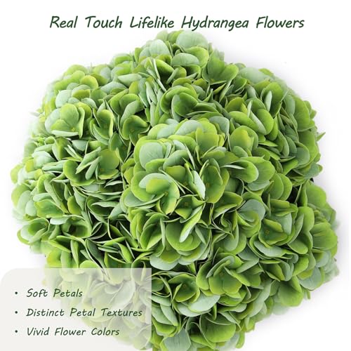 bellacat Real Touch Faux Hydrangea Flowers with 11" Hanging Basket, Fake Hanging Hydrangea Flowers with Realistic Flowers, Artificial Hanging Flowers for Outdoors Porch Patio Balcony (Green, 2Pack) - color: Green