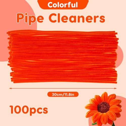 100 Pcs Solid Color Pipe Cleaners, 12 Inch 6mm Single Color Chenille Stems, Fuzzy Flexible Craft Pipe Cleaners, Bulk Art DIY Supplies , Flower Making, Holiday Decor & Handmade Projects (Dark Orange) - color: Dark Orange