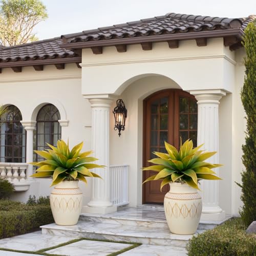 Artificial Plants Outdoors Faux Agave Fake Greenery Outdoor Artificial Plant 28" Fake Plant for Indoor Home Decor Plastic Plant Outdoor Decor Front Porch Decor Faux Cactus(Yellow 2Pcs)No Vase - color: 28''yellow
