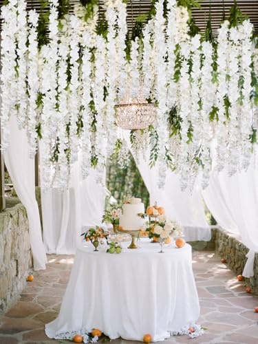 12PCS White Wisteria Hanging Flowers 6.4FT Artificial Hanging Wisteria Flowers for Decoration for Wedding Arch, Backdrop, Garden Party Decor (White) - color: White