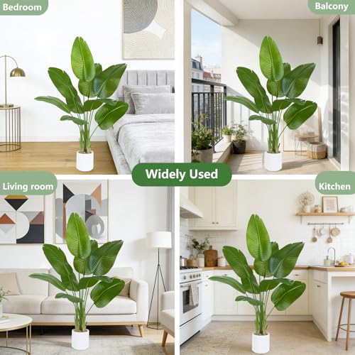 Artificial Bird of Paradise Plant 4FT Fake Palm Tree Feaux Plants in White Pot Artificial Tree Fake Plant for Indoor Outdoor Modern Decoration for Home Living Room Office - color: White, size: 4FT