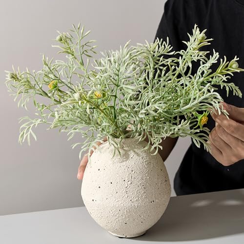 PORCER Ceramic Flower Vase, 6.22 Inch Rustic Farmhouse Vase Home Decor, Handcrafted Vintage Pottery Vase, Small Terracotta Vases for Living Room, Table, Shelf, Fireplace, Cream-White - color: Cream-white- 6.22"