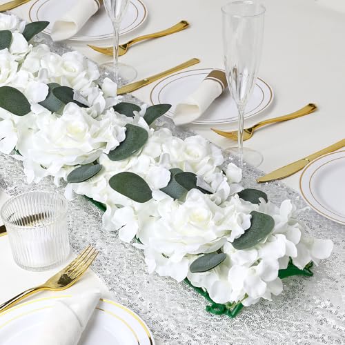Pack of 6 Artificial Flower Wedding Arch Decorations, 18 inch Floral Centerpieces for Party Bridal Shower Event Table Wall Arrangement - White - color: White-1, size: Pack of 6 Flower Arrangements