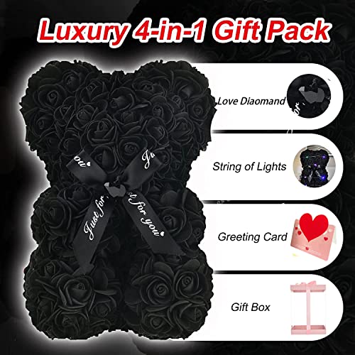 Lgv Flower Rose Bear,Romantic Gift for Valentine's Mother's Day, Christmas, Birthday,Girl Friend Her Mom Female Wife with Artificial Heart-Shaped Diamonds Black - color: Black