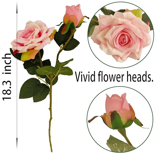 ATFL Fake Pink Roses Flowers, 6 Pcs Faux Silk Real Touch Moisturizing Artificial Pink Rose Flowers for Decoration DIY, Wedding Party, Home Office Decoration and Dining Table Centerpiece (6, Pink) - color: Pink