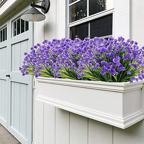 Outdoor Artificial Fake Flowers - 8 Bundles Plastic Flowers Outdoor Plants UV Resistant Faux Flowers for Indoor Outdoor Garden Hanging Porch Window Box Wedding Decor(Purple) - color: Purple, size: 8 Bundles
