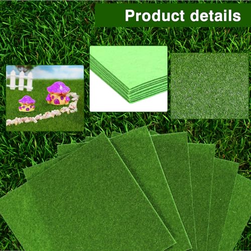 8Pcs Artificial Grass 6x6 Inches Fake Grass Decor for Crafts Mini Artificial Green Turf Mat Outdoor for DIY Miniature Garden