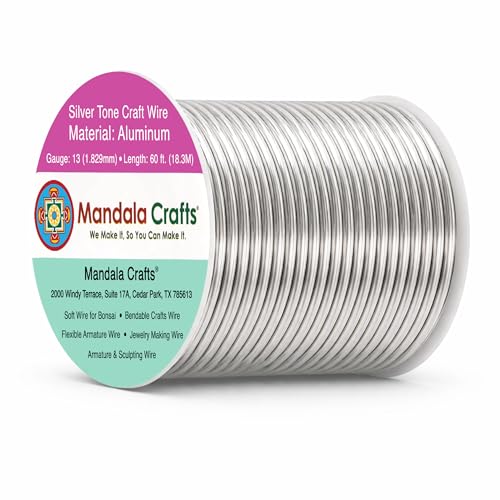 Mandala Crafts 13 Gauge Anodized Aluminum Craft Wire for Jewelry Making - 60 FT Colored Flexible Silver Tone Wire - Bendable for Bonsai Armature Crafting Sculpting - color: Silver, size: 13 Gauge